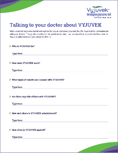 A list of helpful questions to ask a doctor about VYJUVEK™ treatment